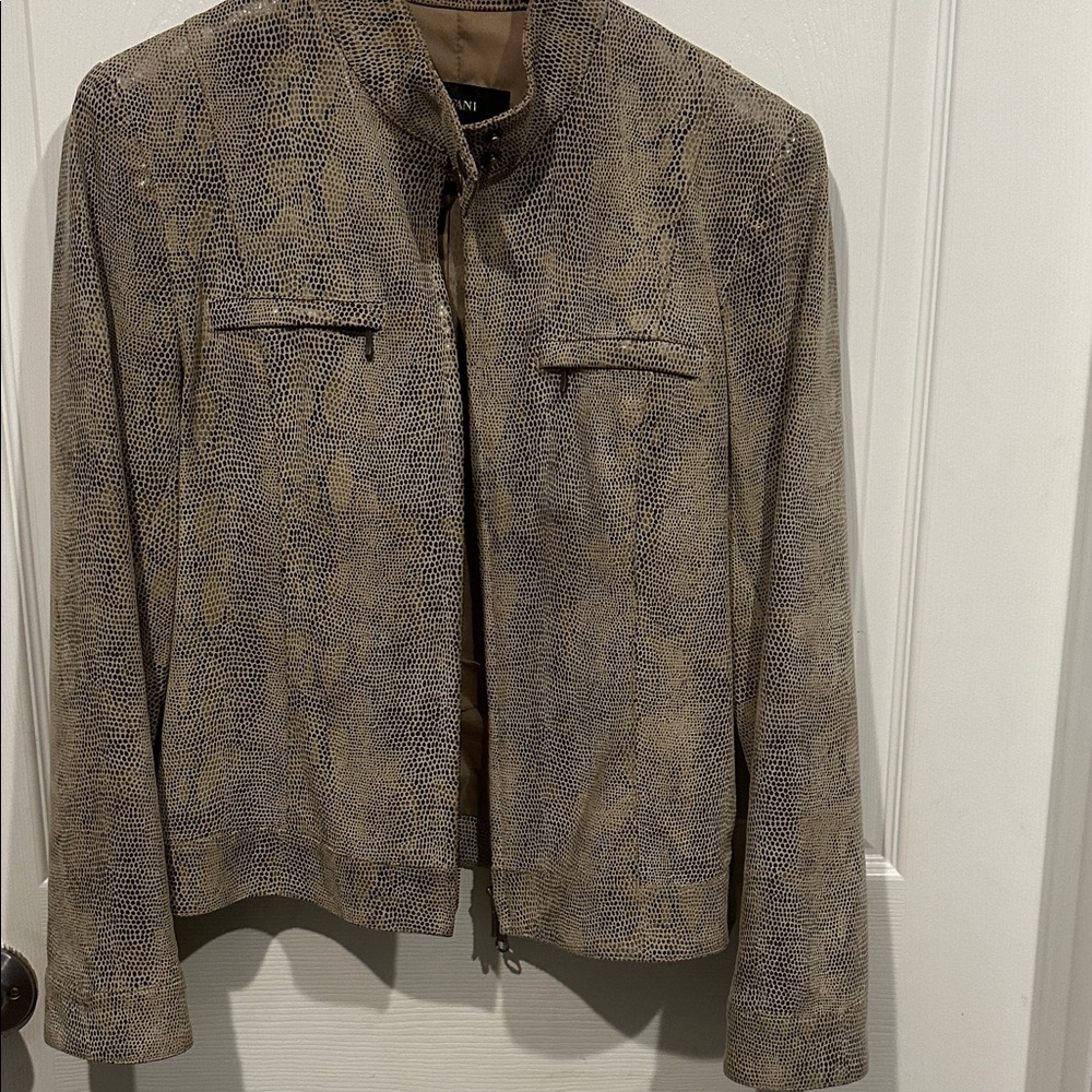 Calvin Klein Reptile Print Tan Stand Collar Blazer